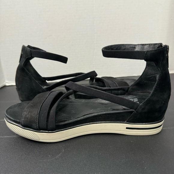 Eileen Fisher Sola Black Nubuck Criss Cross Ankle Strap Heel Zipper Sandals - Picture 4 of 9